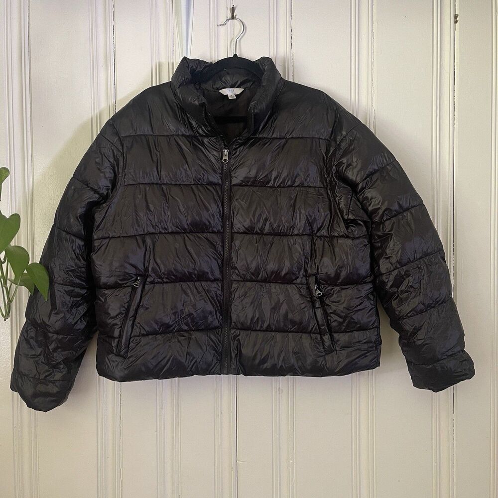 Time and Tru Women Black Full Zip Mock Neck Puffer Jacket Size XL (18-18)